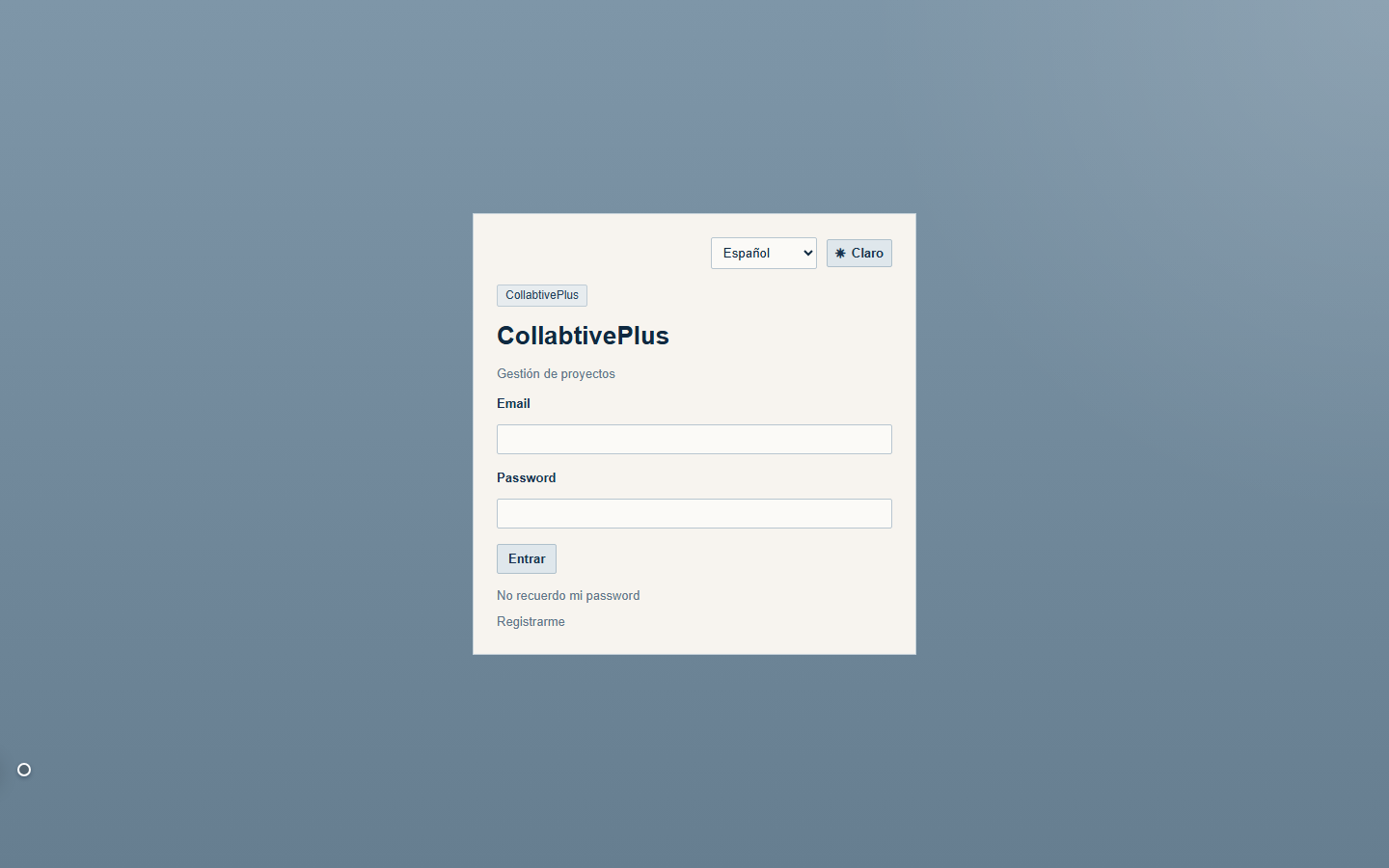 Pantalla de acceso de CollabtivePlus